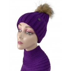 На фото 1 - Комплект шапка женская и снуд, цвет фиолетовый