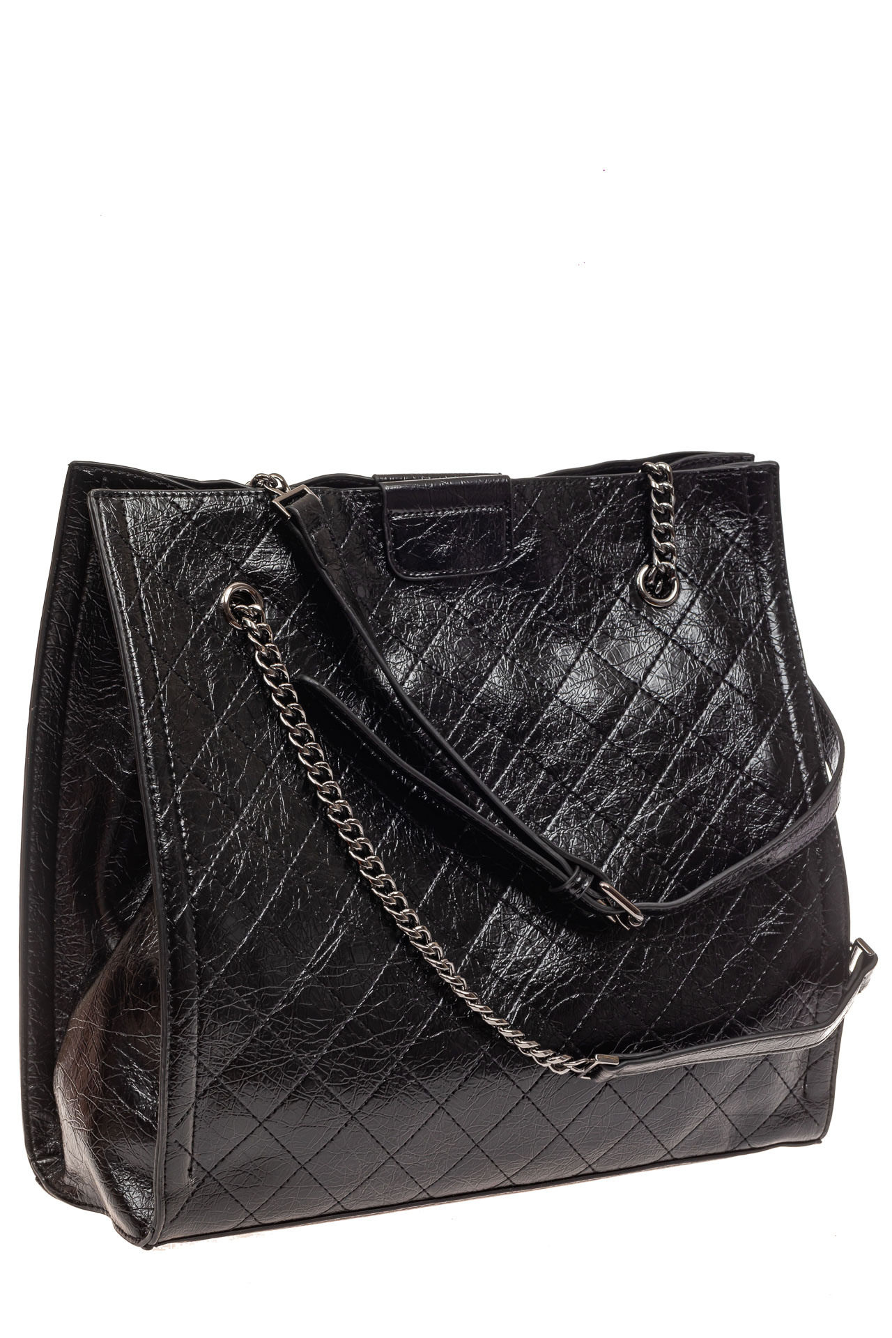 На фото 1 - Стеганая женская сумка из искусственной кожи, цвет черный