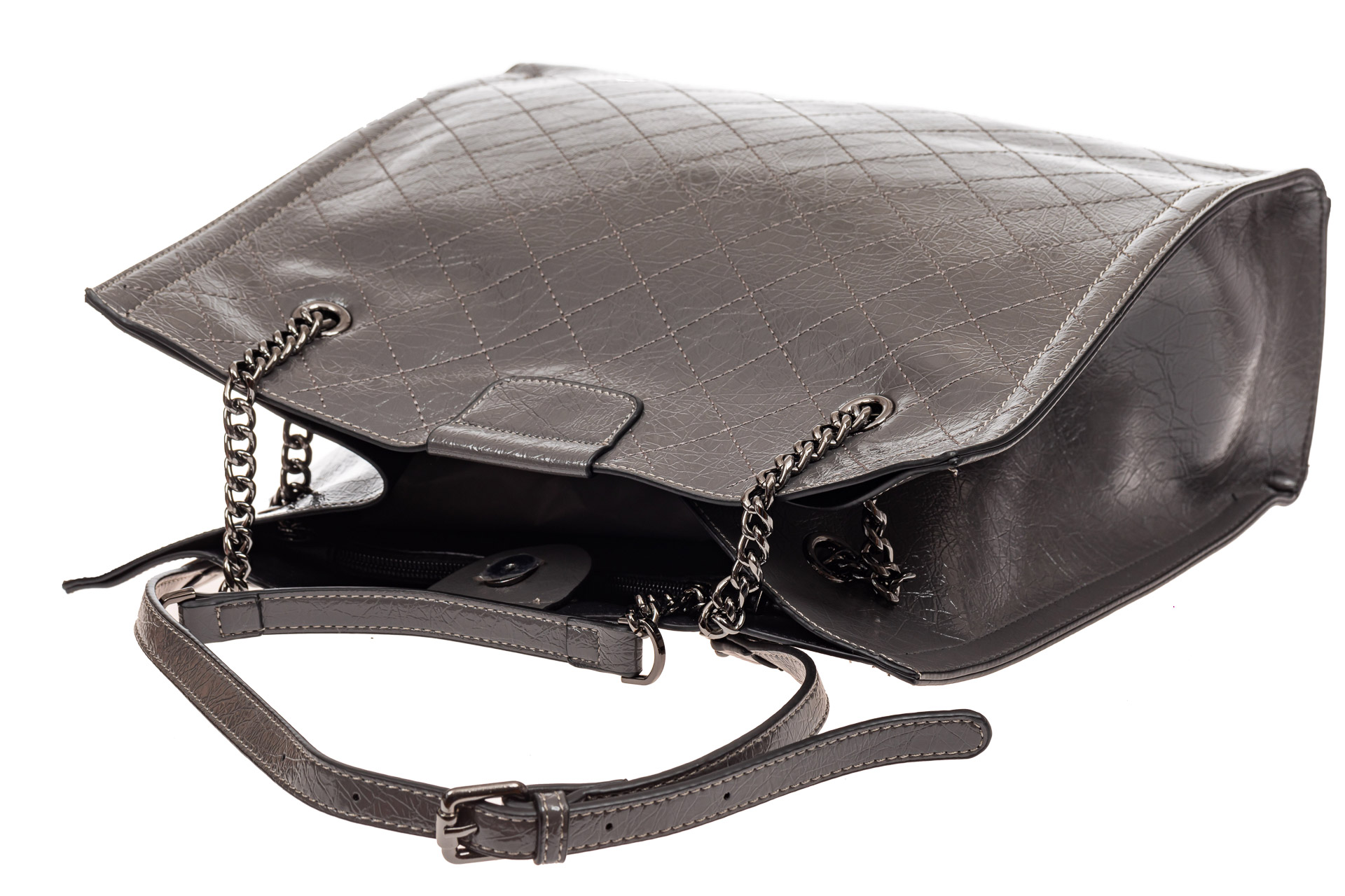 На фото 4 - Стеганая женская сумка из искусственной кожи, цвет серый