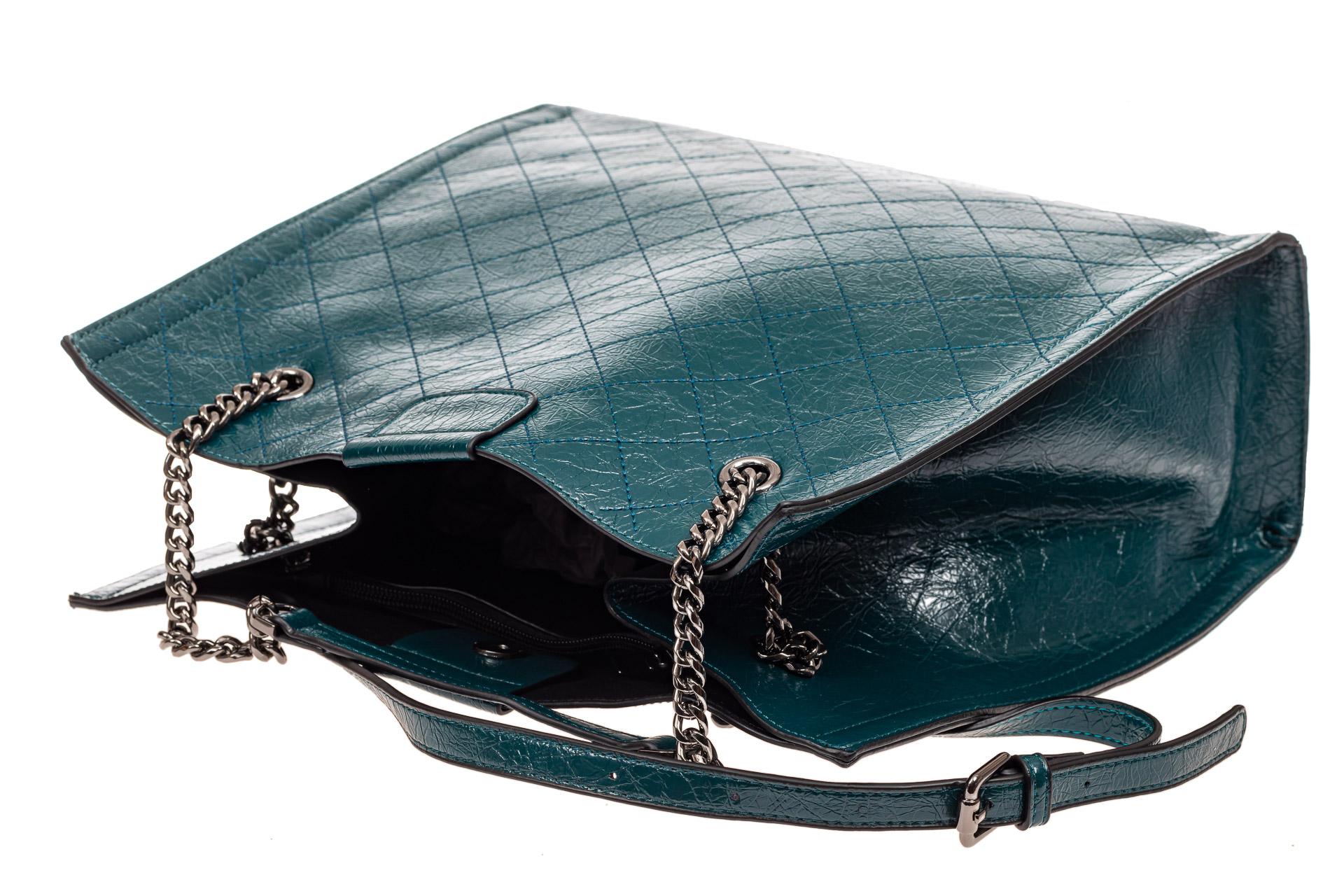 На фото 4 - Стеганая женская сумка из искусственной кожи, цвет бирюза