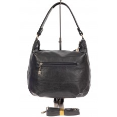 На фото 3 - Женская комбинированная сумка хобо с подвесками-кисточками, цвет чёрный
