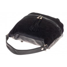 На фото 4 - Женская комбинированная сумка хобо с подвесками-кисточками, цвет чёрный
