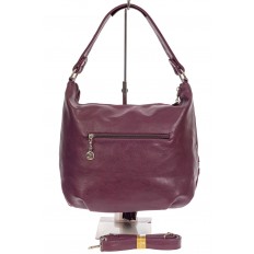 На фото 3 - Женская комбинированная сумка хобо с подвесками-кисточками, цвет баклажан