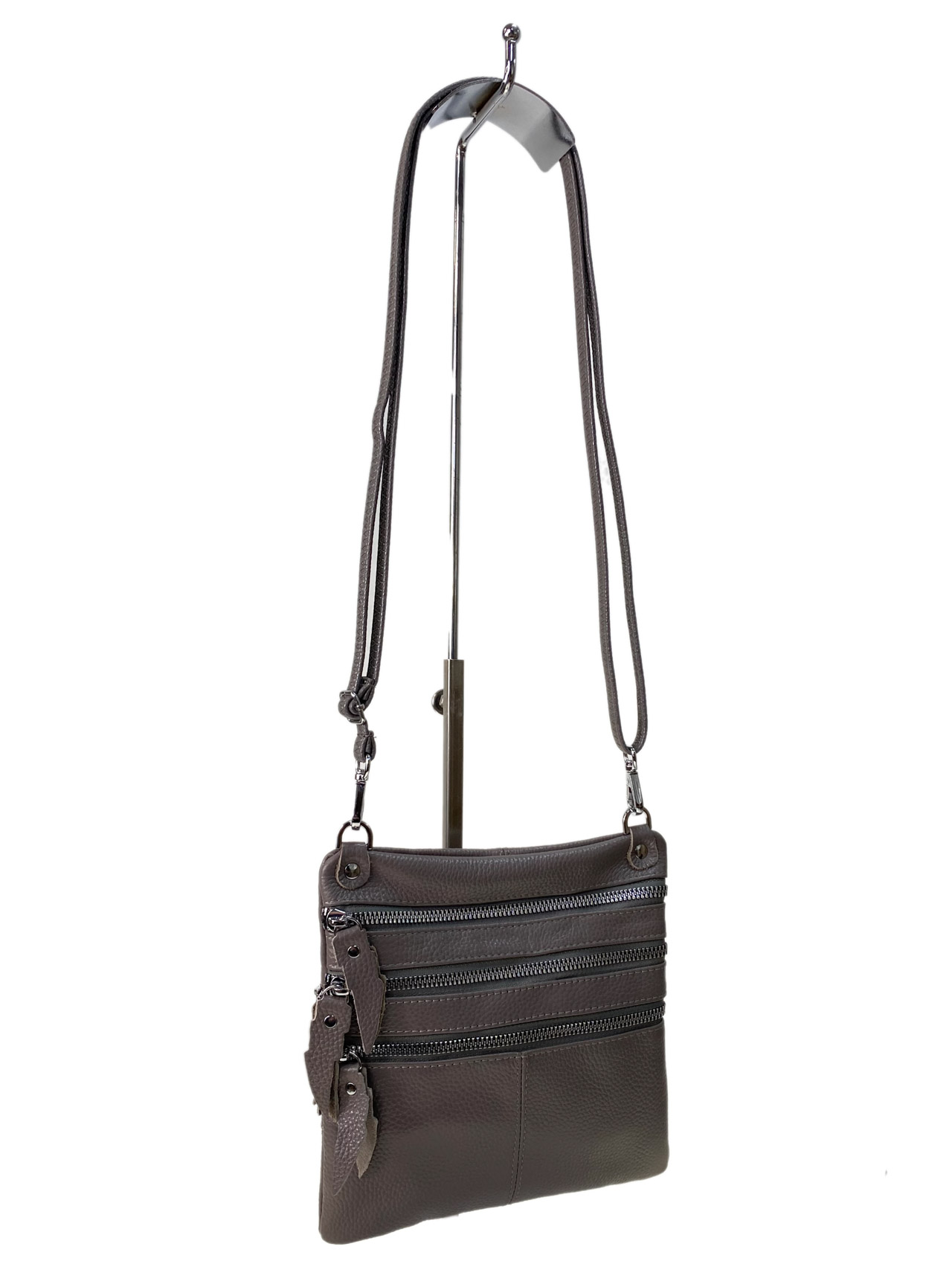 Женская сумка кросс боди из натуральной кожи, цвет серый