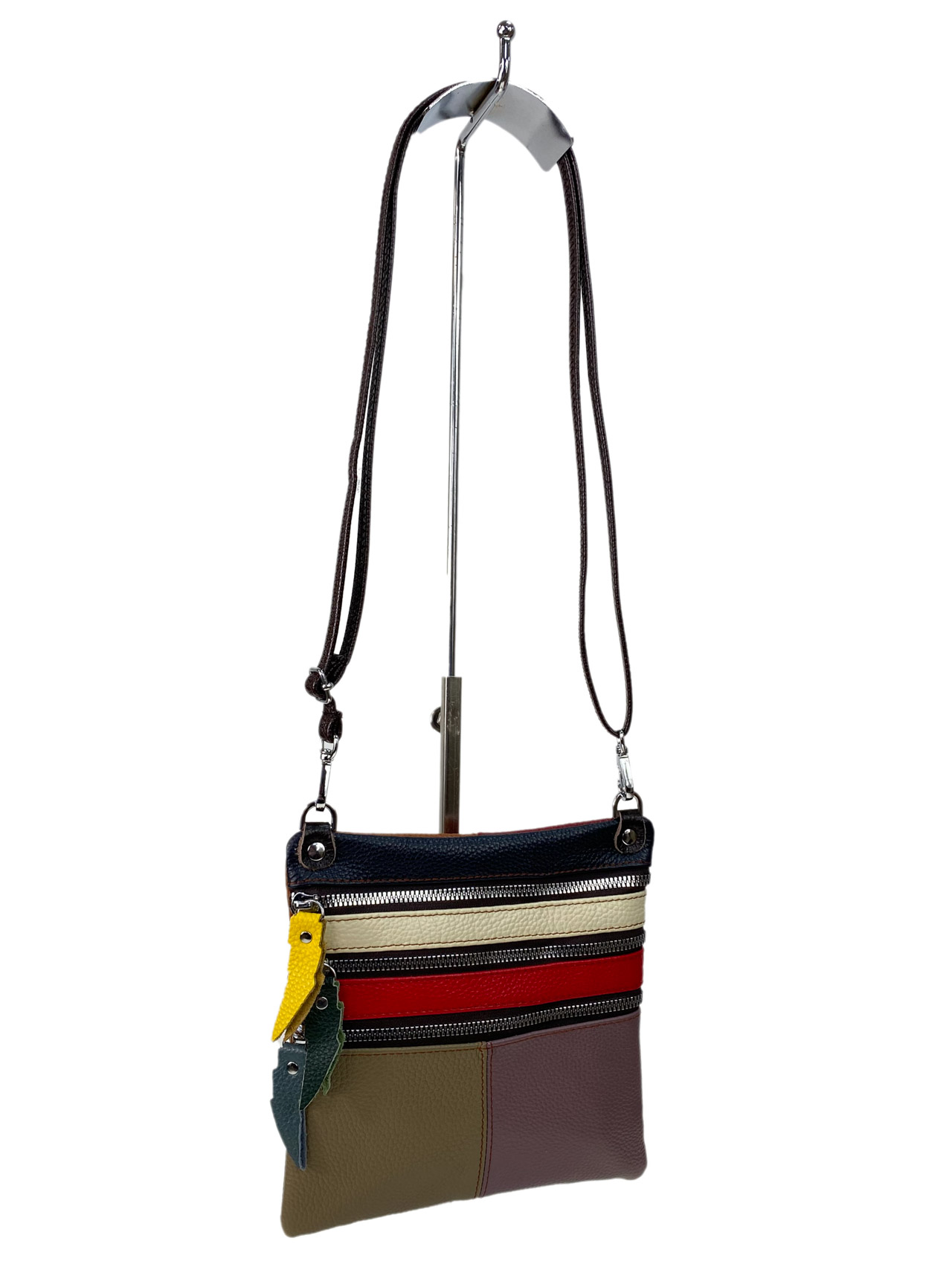 На фото 1 - Женская сумка кросс боди из натуральной кожи, мультицвет 