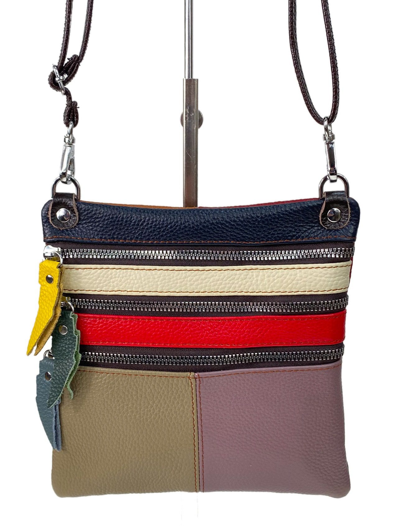 На фото 2 - Женская сумка кросс боди из натуральной кожи, мультицвет 