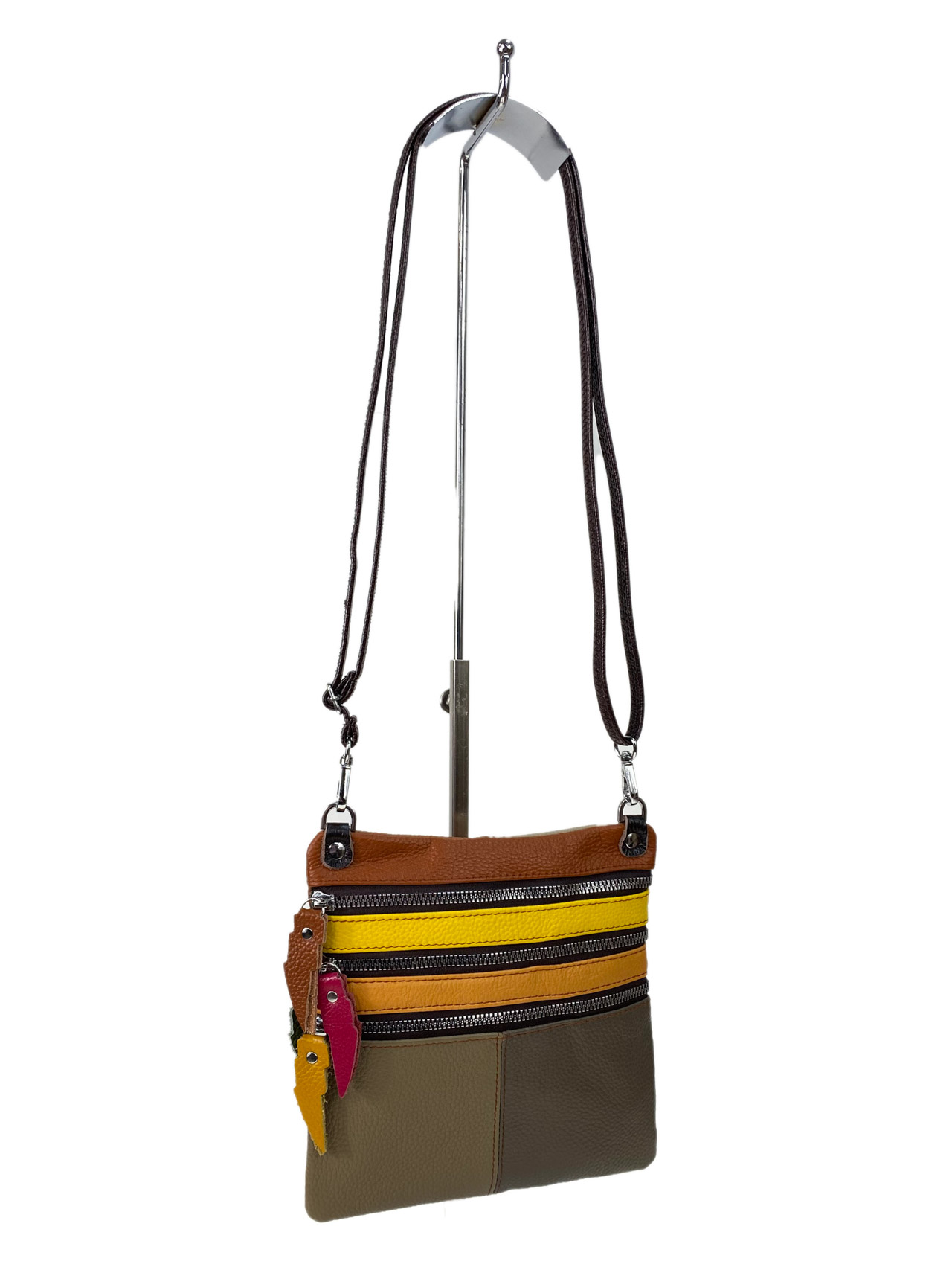 На фото 1 - Женская сумка кросс боди из натуральной кожи, мультицвет 