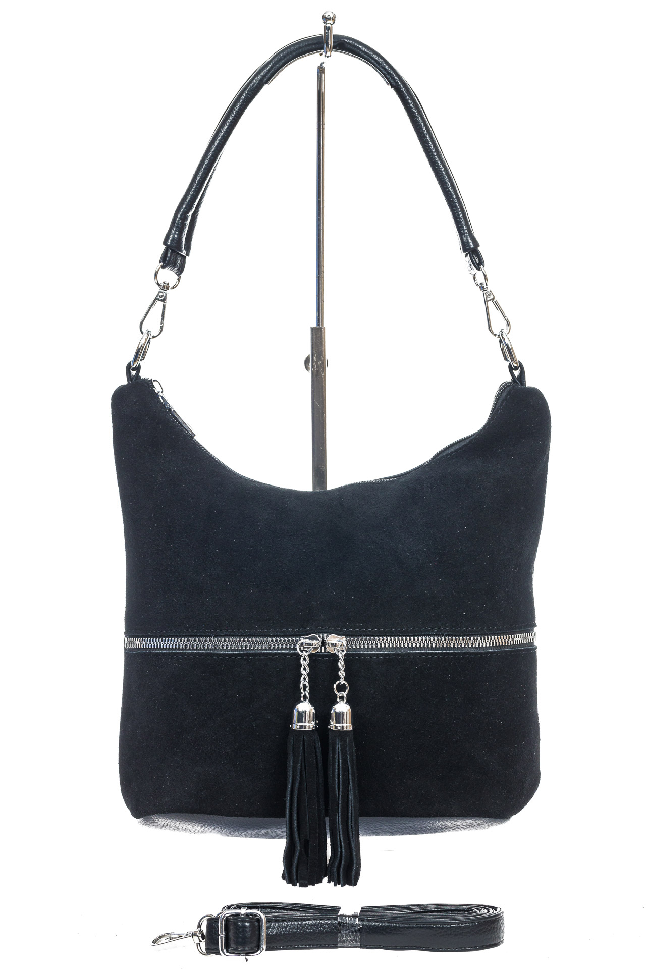 На фото 2 - Женская сумка из натуральной замши и  искусственной кожи, цвет чёрный