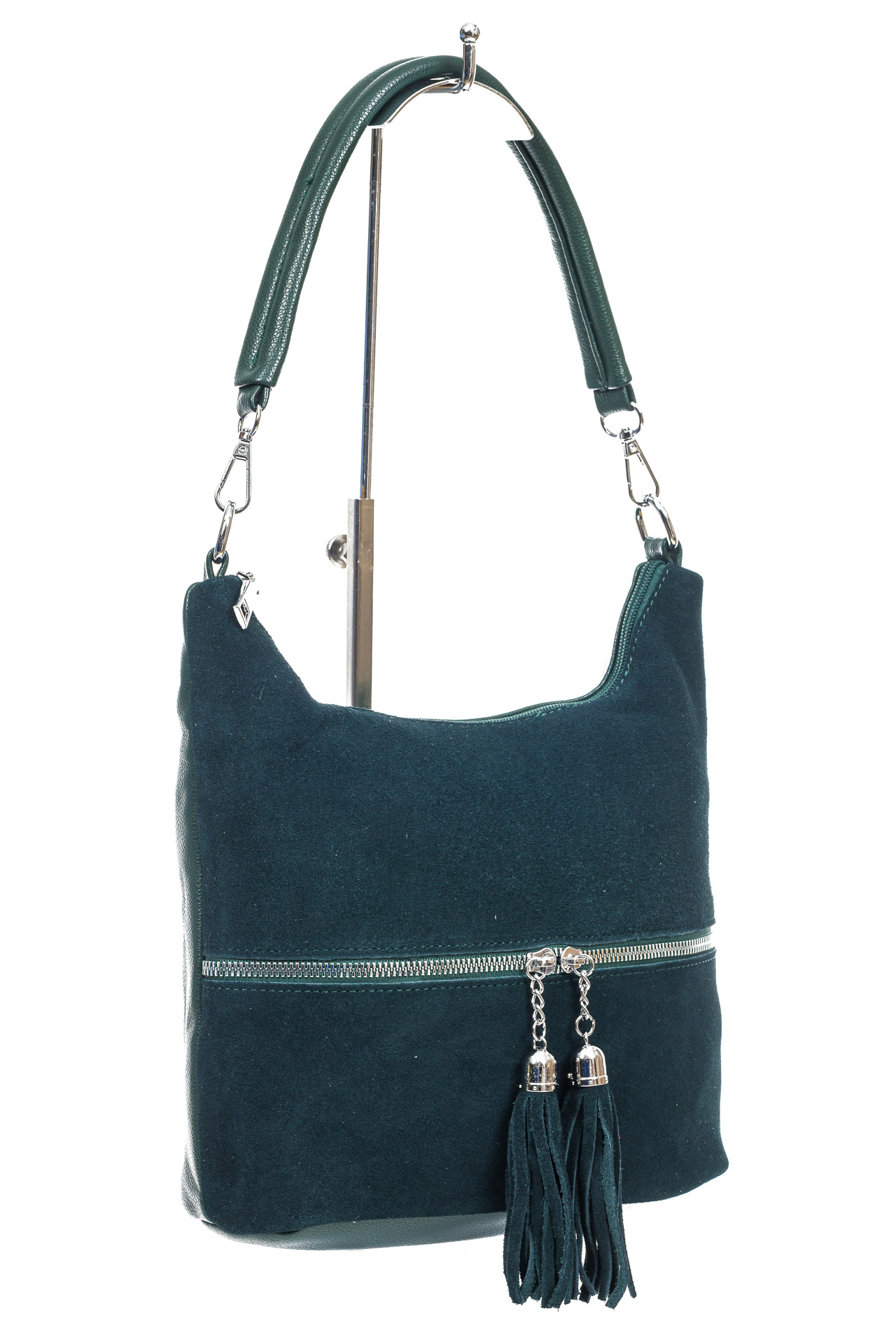 На фото 3 - Женская сумка из натуральной замши и  искусственной кожи, цвет зеленый
