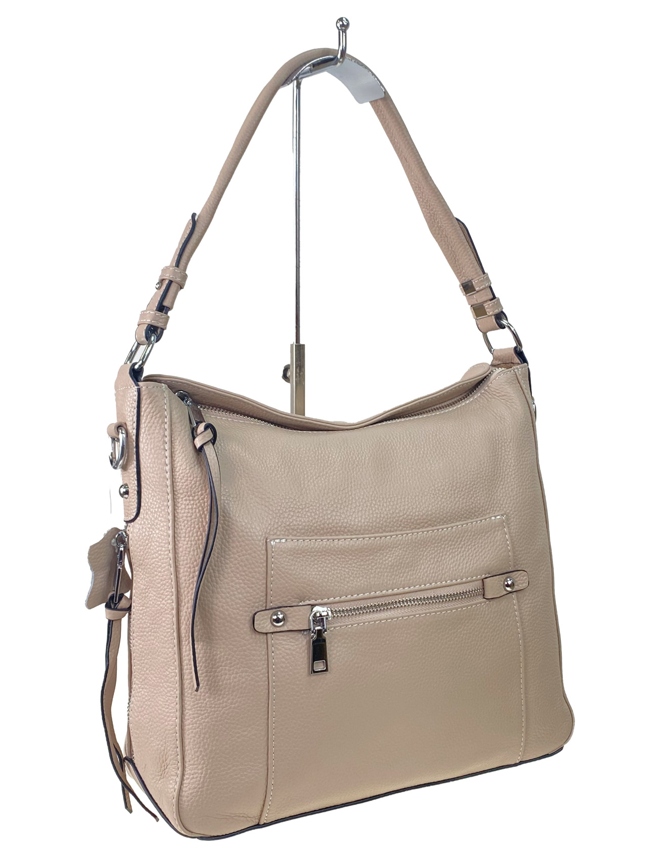 На фото 1 - Женская сумка из натуральной кожи, цвет  бежевый