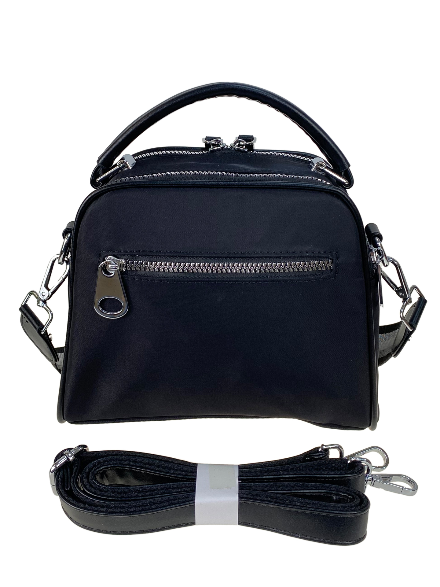 На фото 2 - Женская сумка из текстиля и искусственной кожи цвет черный