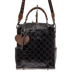На фото 2 - Сумка женская рюкзак из искусственной кожи с тиснением, цвет черный