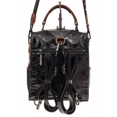 На фото 3 - Сумка женская рюкзак из искусственной кожи с тиснением, цвет черный