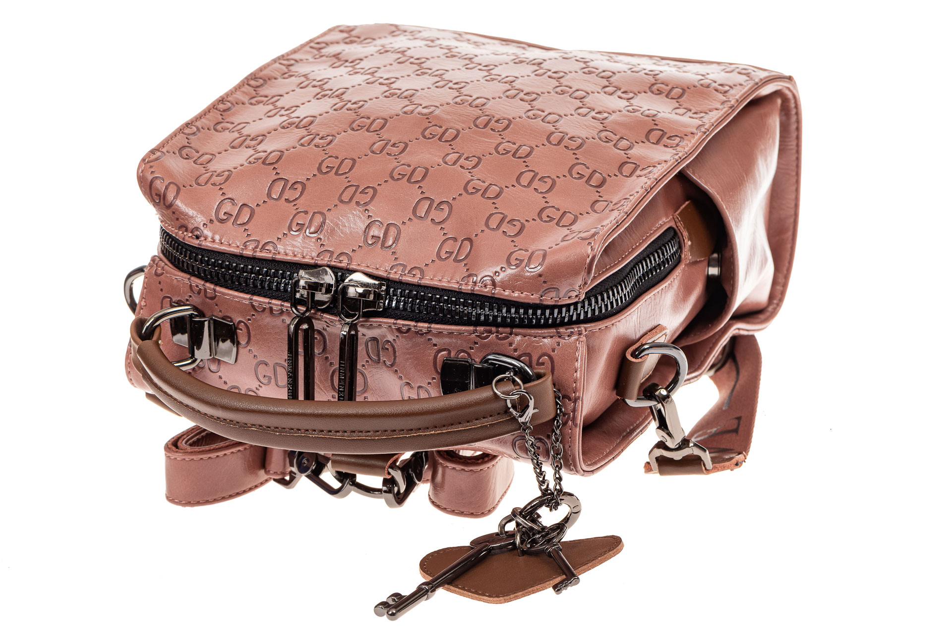 На фото 4 - Сумка женская рюкзак из искусственной кожи с тиснением, цвет пудра