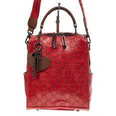 На фото 2 - Сумка женская рюкзак из искусственной кожи с тиснением, цвет красный
