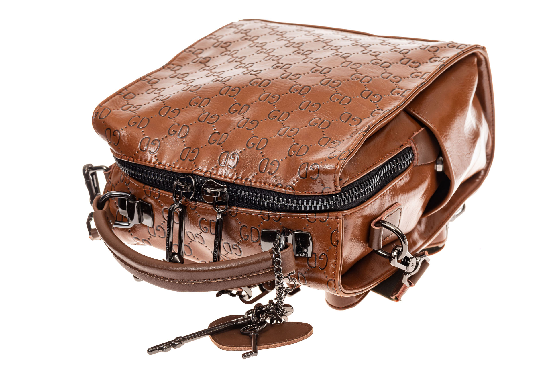 На фото 4 - Сумка женская рюкзак из искусственной кожи с тиснением, цвет коричневый