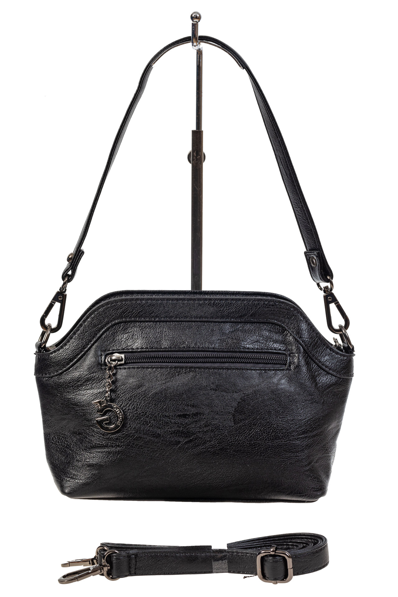 На фото 3 - Женская сумка из искусственной кожи с фигурным верхним краем, цвет чёрный