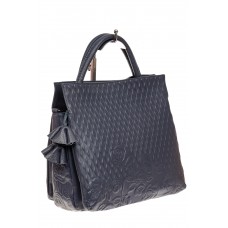 На фото 1 - Женская сумка из натуральной кожи с тиснением, цвет сине-серый