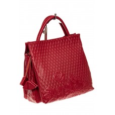 На фото 1 - Женская сумка из натуральной кожи с тиснением, цвет красный