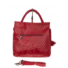 На фото 2 - Женская сумка из натуральной кожи с тиснением, цвет красный