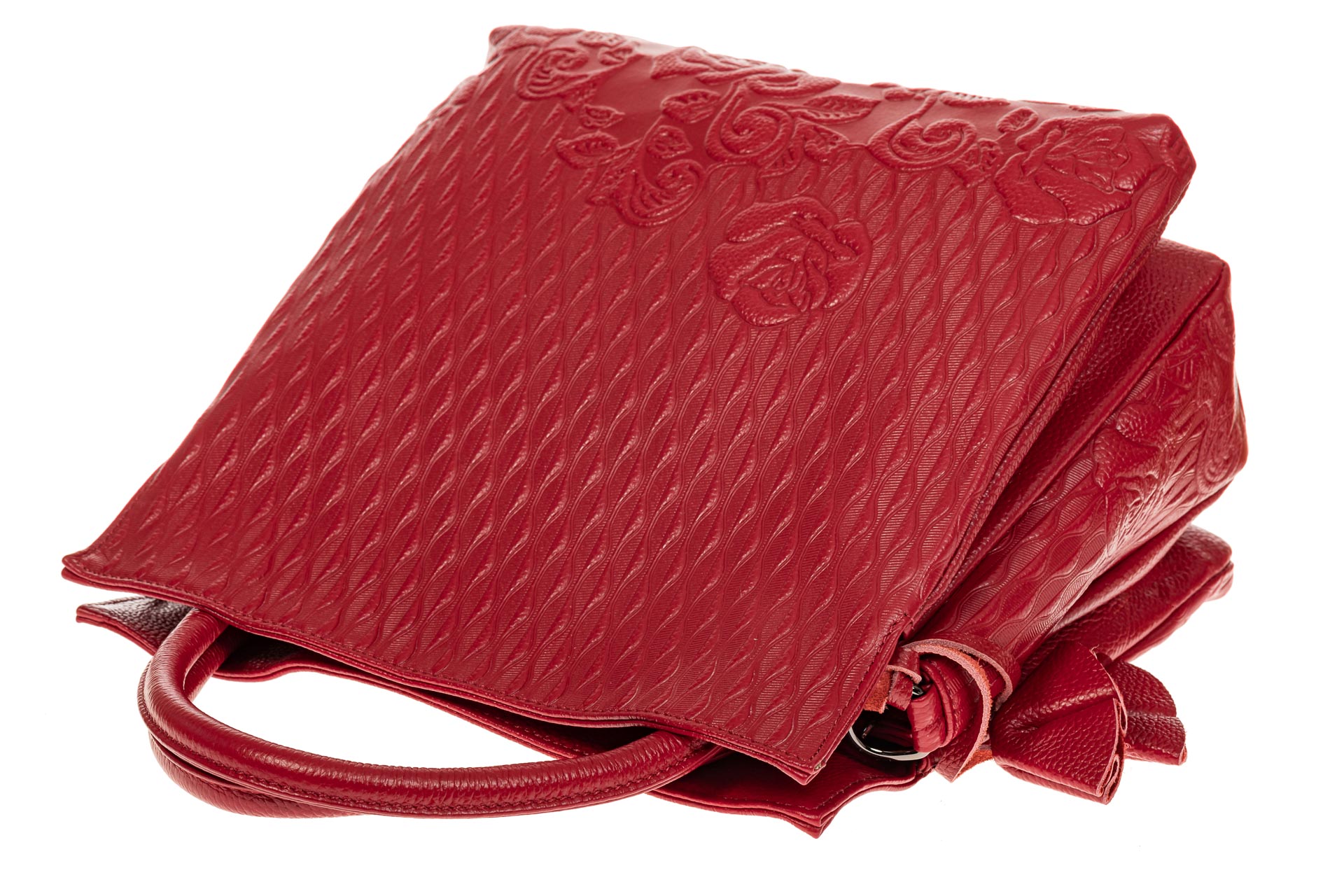 На фото 3 - Женская сумка из натуральной кожи с тиснением, цвет красный