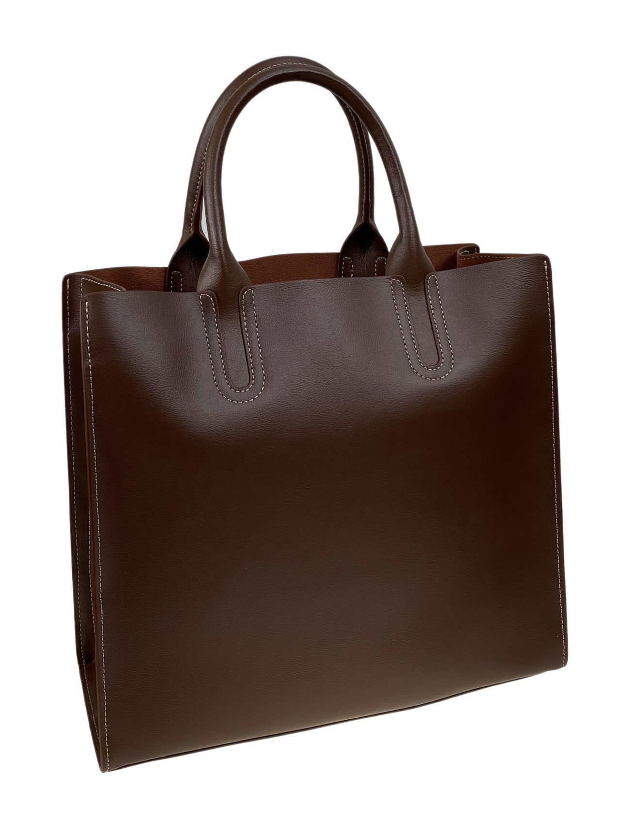 На фото 1 - Женская сумка тоут из натуральной кожи, цвет шоколад