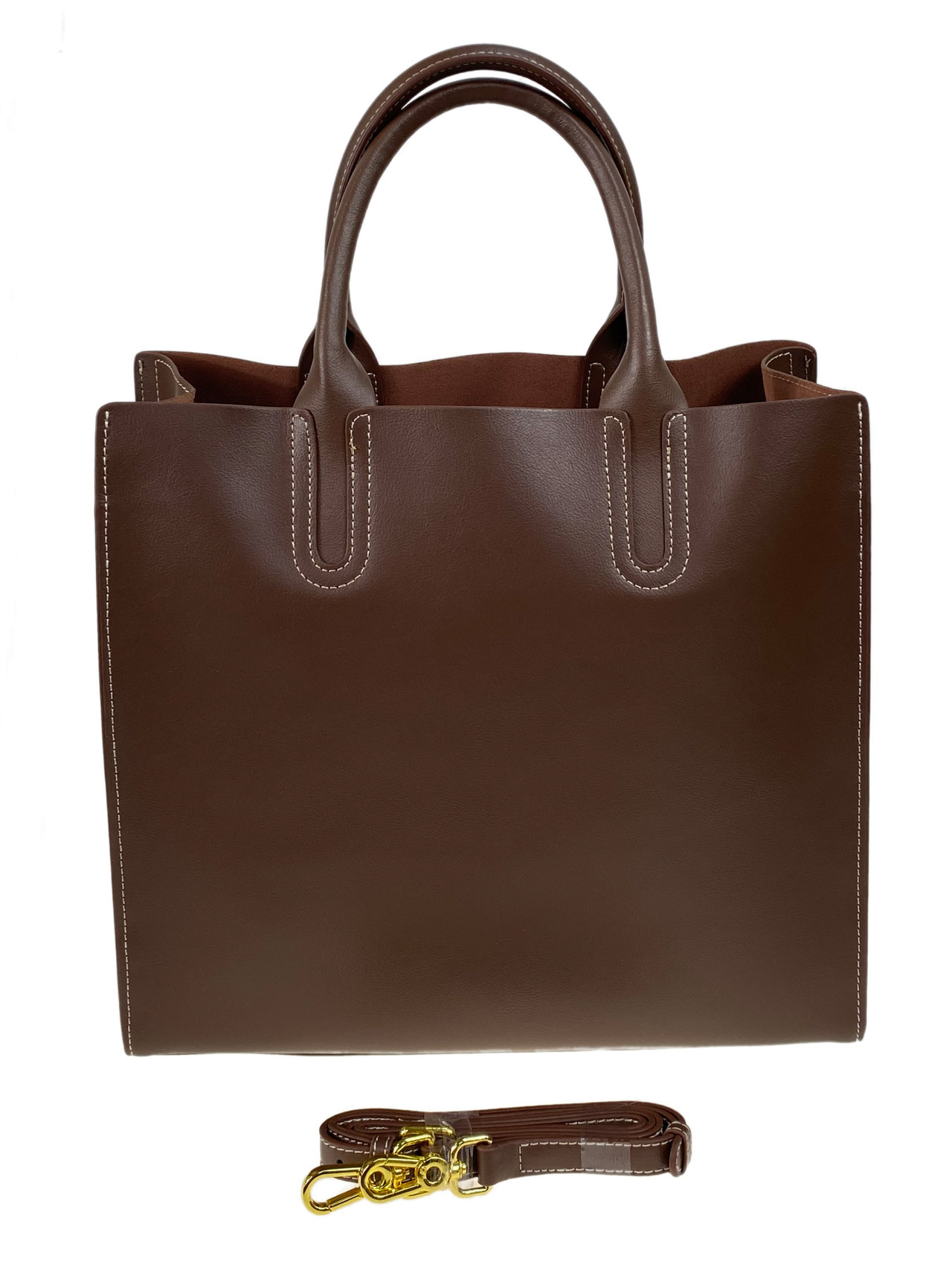 На фото 2 - Женская сумка тоут из натуральной кожи, цвет шоколад