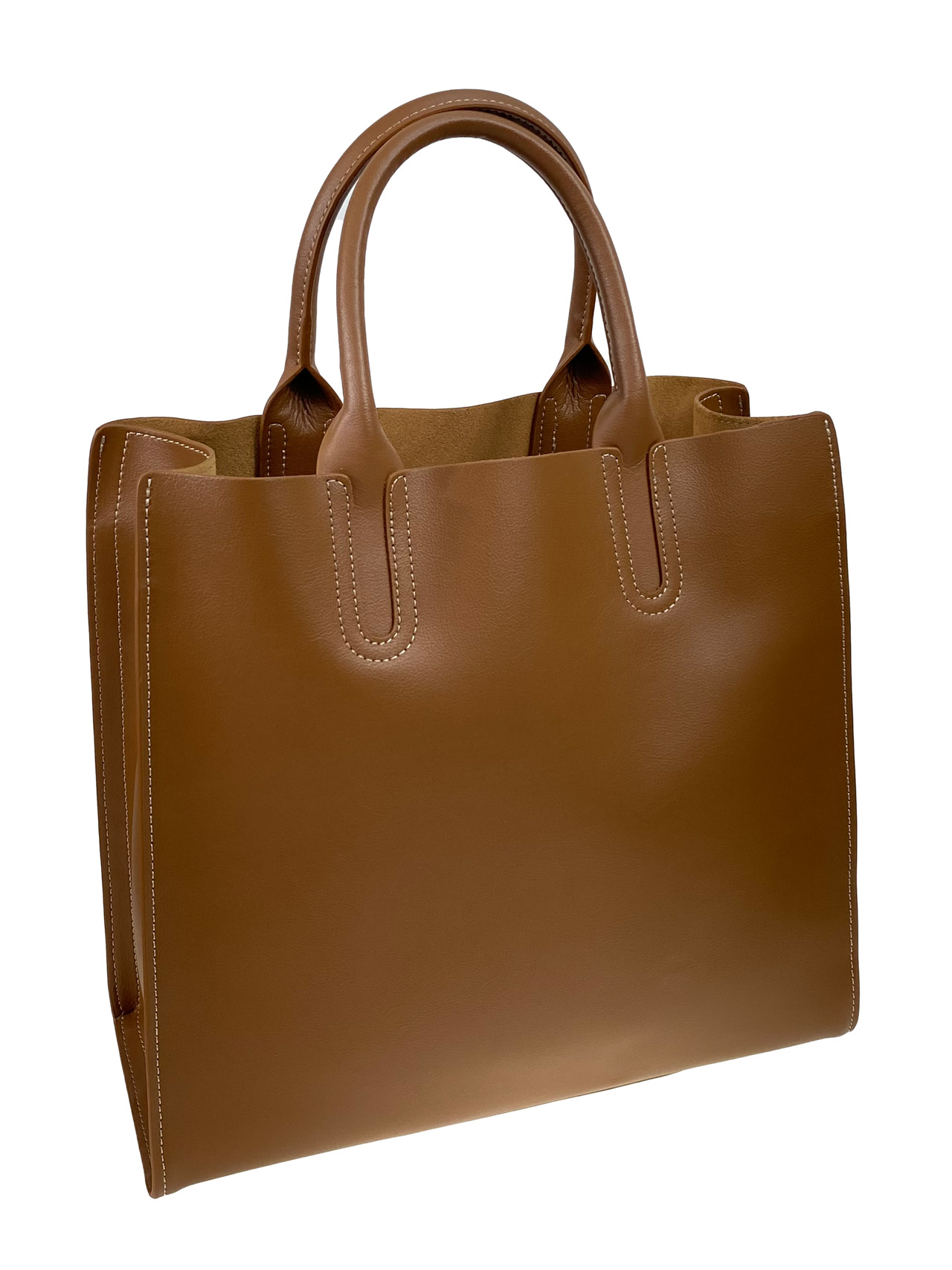 На фото 1 - Женская сумка тоут из натуральной кожи, цвет светло коричневый