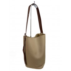 На фото 1 - Женская сумка ведро из натуральной кожи, цвет песочный