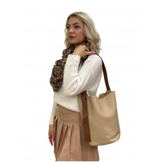 На фото 3 - Женская сумка ведро из натуральной кожи, цвет песочный