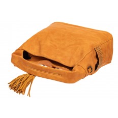 На фото 4 - Сумка хобо из мягкой искусственной кожи с широкой ручкой, цвет жёлто-оранжевый