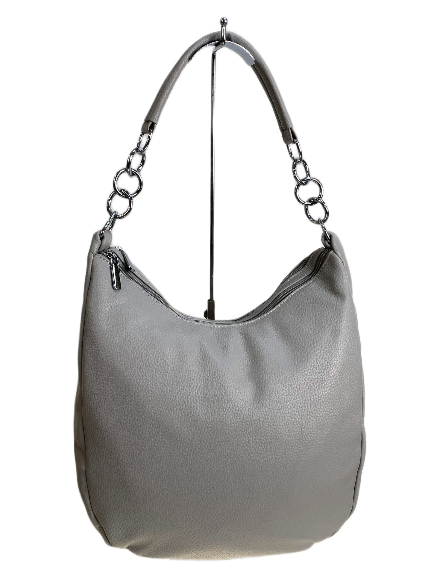 На фото 1 - Женская сумка из искусственной кожи, цвет светло серый