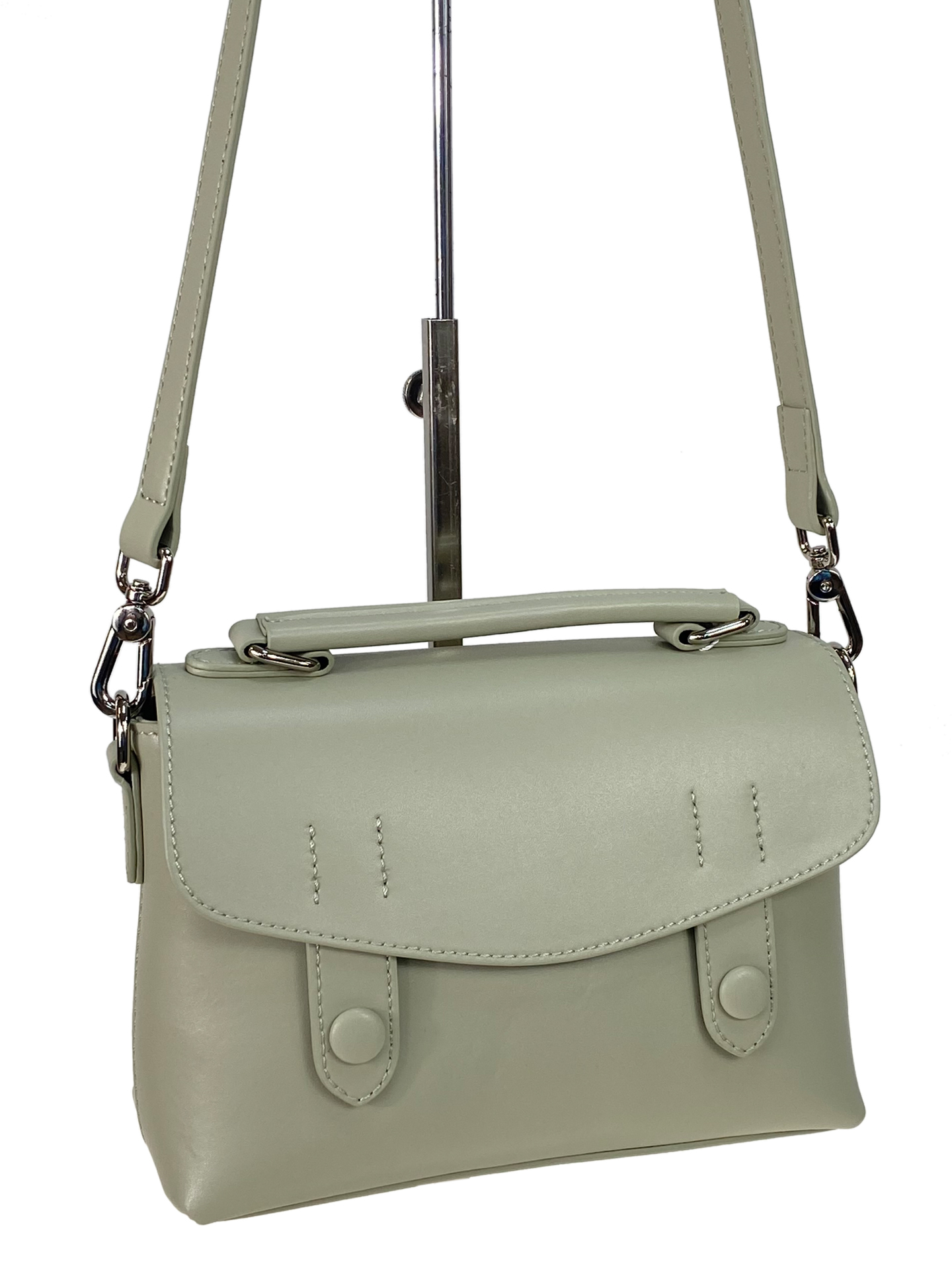 На фото 1 - Женская сумка из натуральной кожи цвет серо-зеленый
