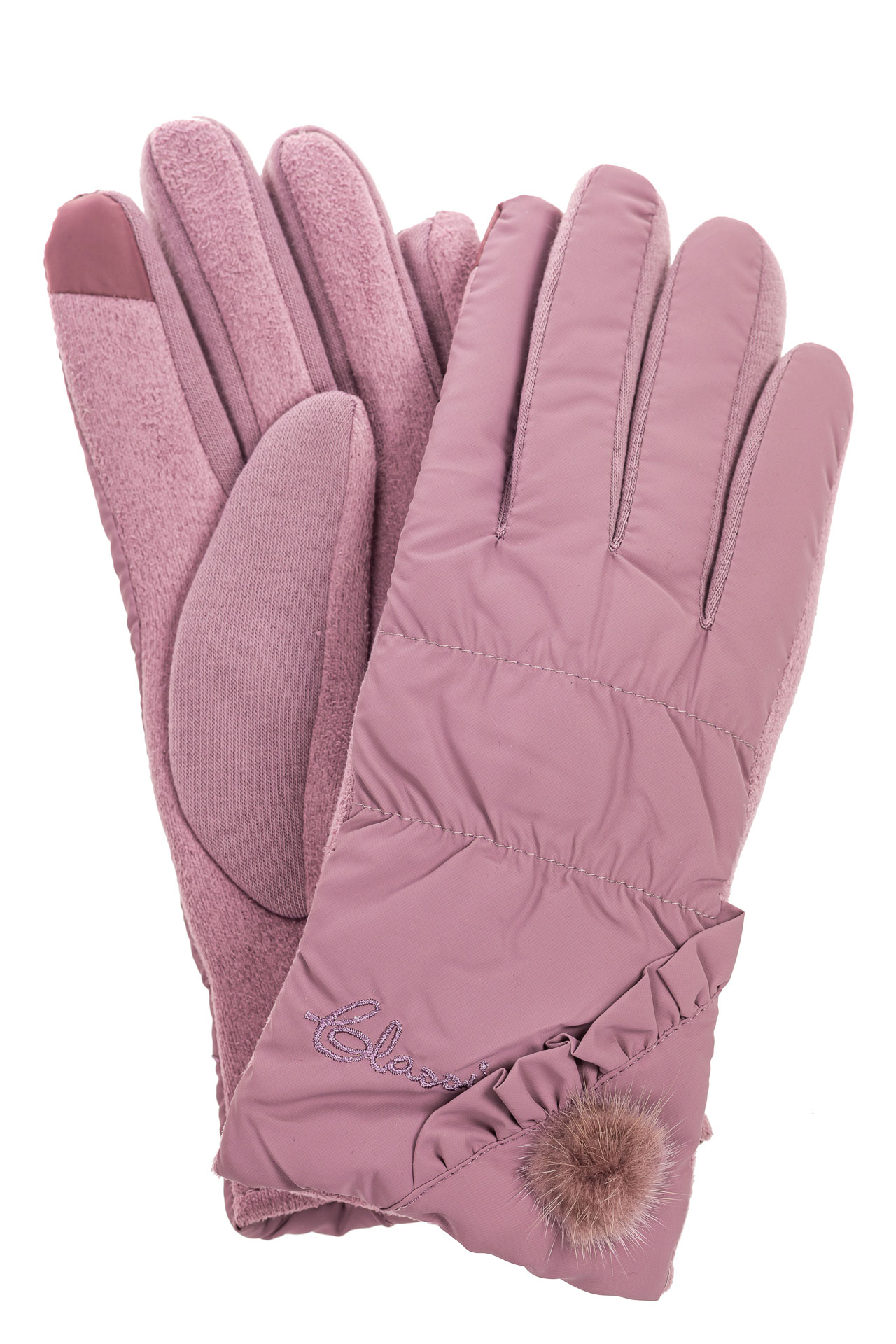 На фото 1 - Перчатки женские зимние с мехом, цвет розовый