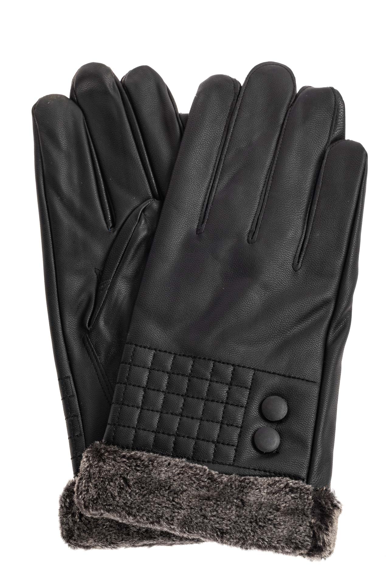На фото 1 - Женские перчатки из искусственной кожи с мехом, цвет чёрный