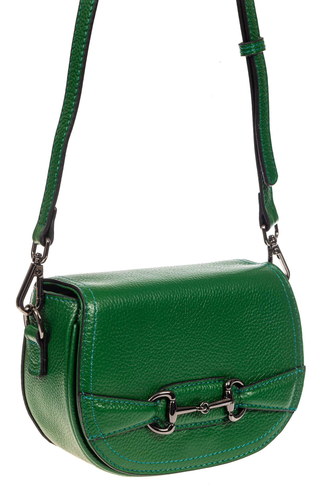 На фото 1 - Маленькая сумка-почтальонка из натуральной кожи, цвет зеленый