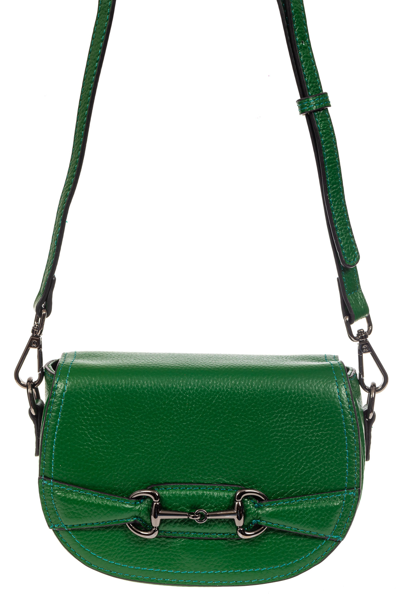 На фото 2 - Маленькая сумка-почтальонка из натуральной кожи, цвет зеленый