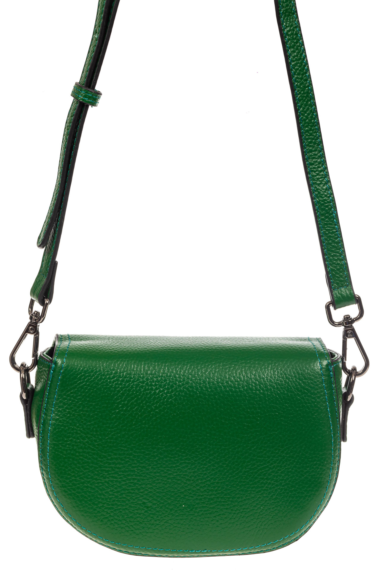 На фото 3 - Маленькая сумка-почтальонка из натуральной кожи, цвет зеленый