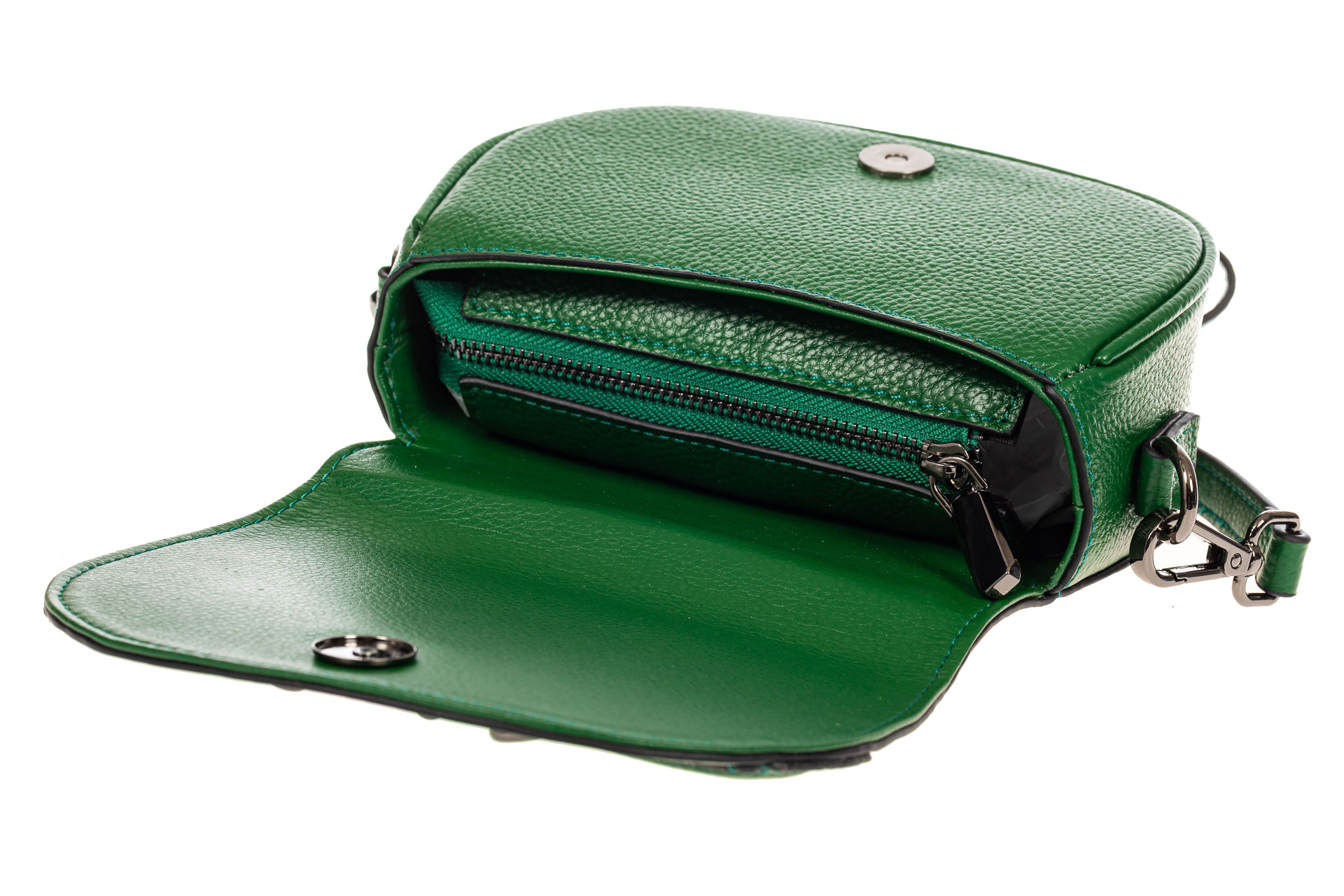 На фото 4 - Маленькая сумка-почтальонка из натуральной кожи, цвет зеленый