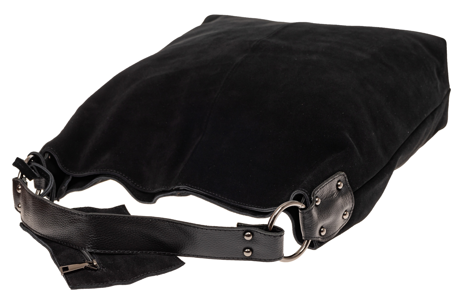 На фото 4 - Большая сумка хобо из натуральной замши, цвет черный