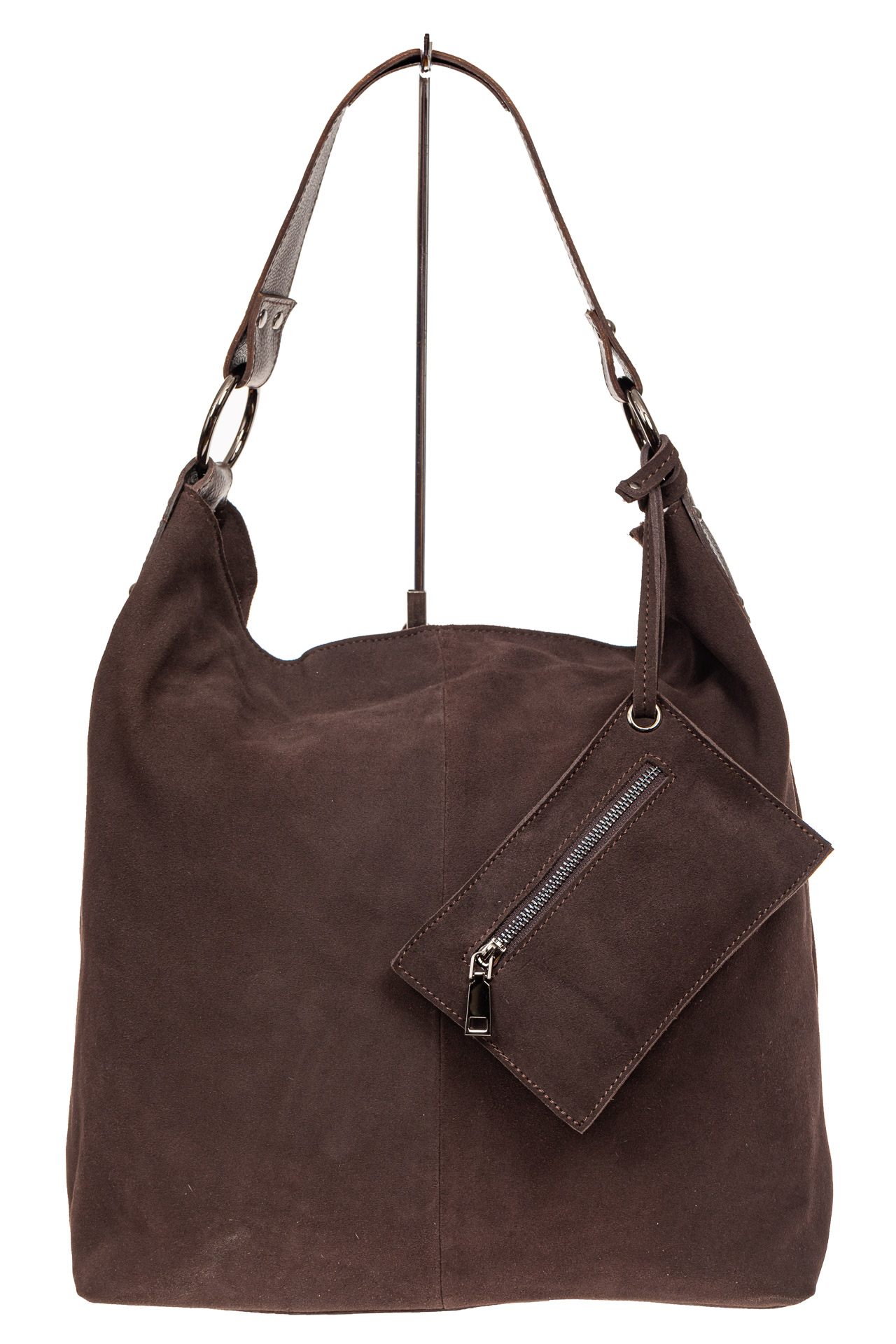 На фото 2 - Большая сумка хобо из натуральной замши, цвет коричневый 111