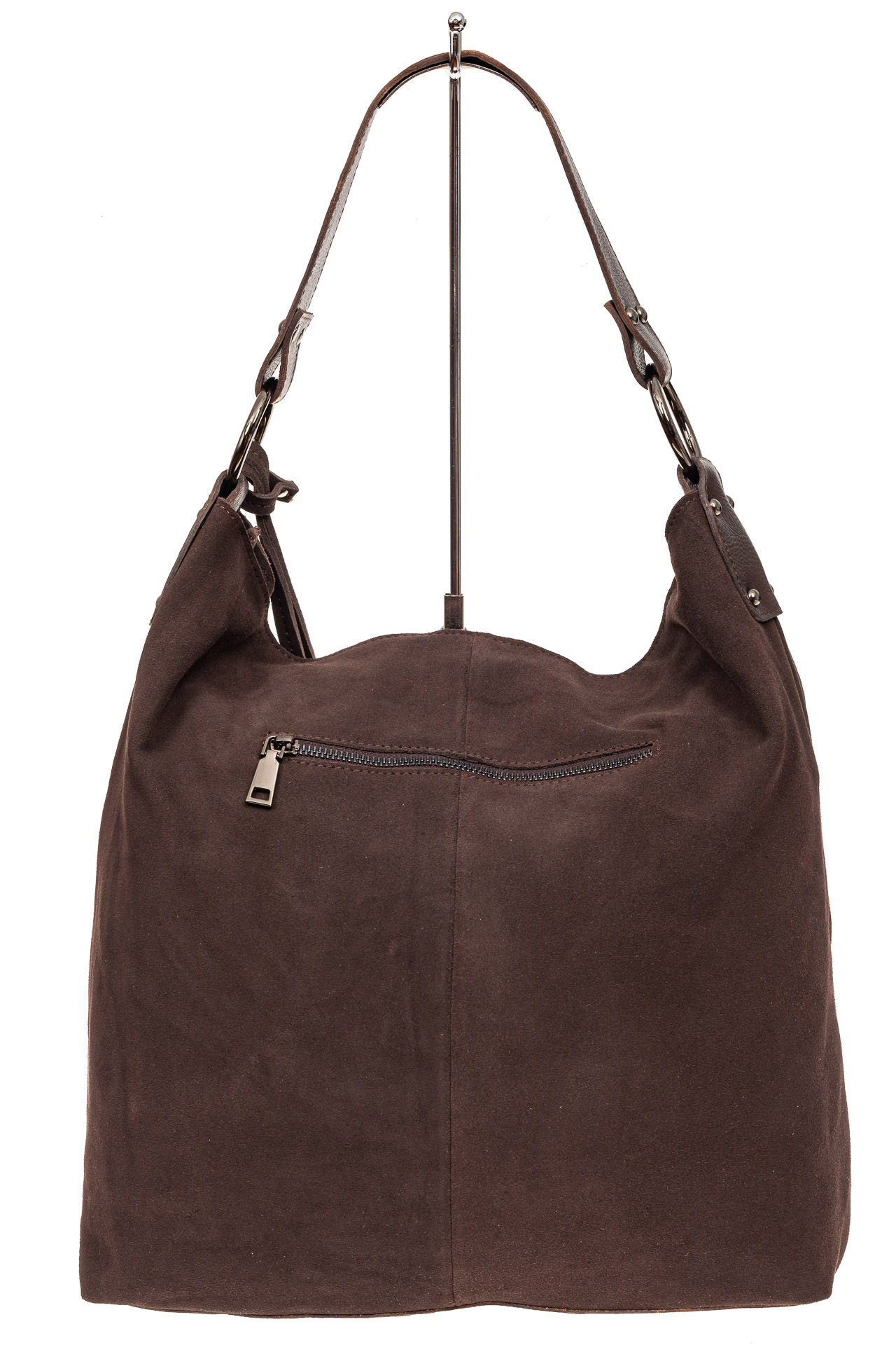 На фото 3 - Большая сумка хобо из натуральной замши, цвет коричневый 111