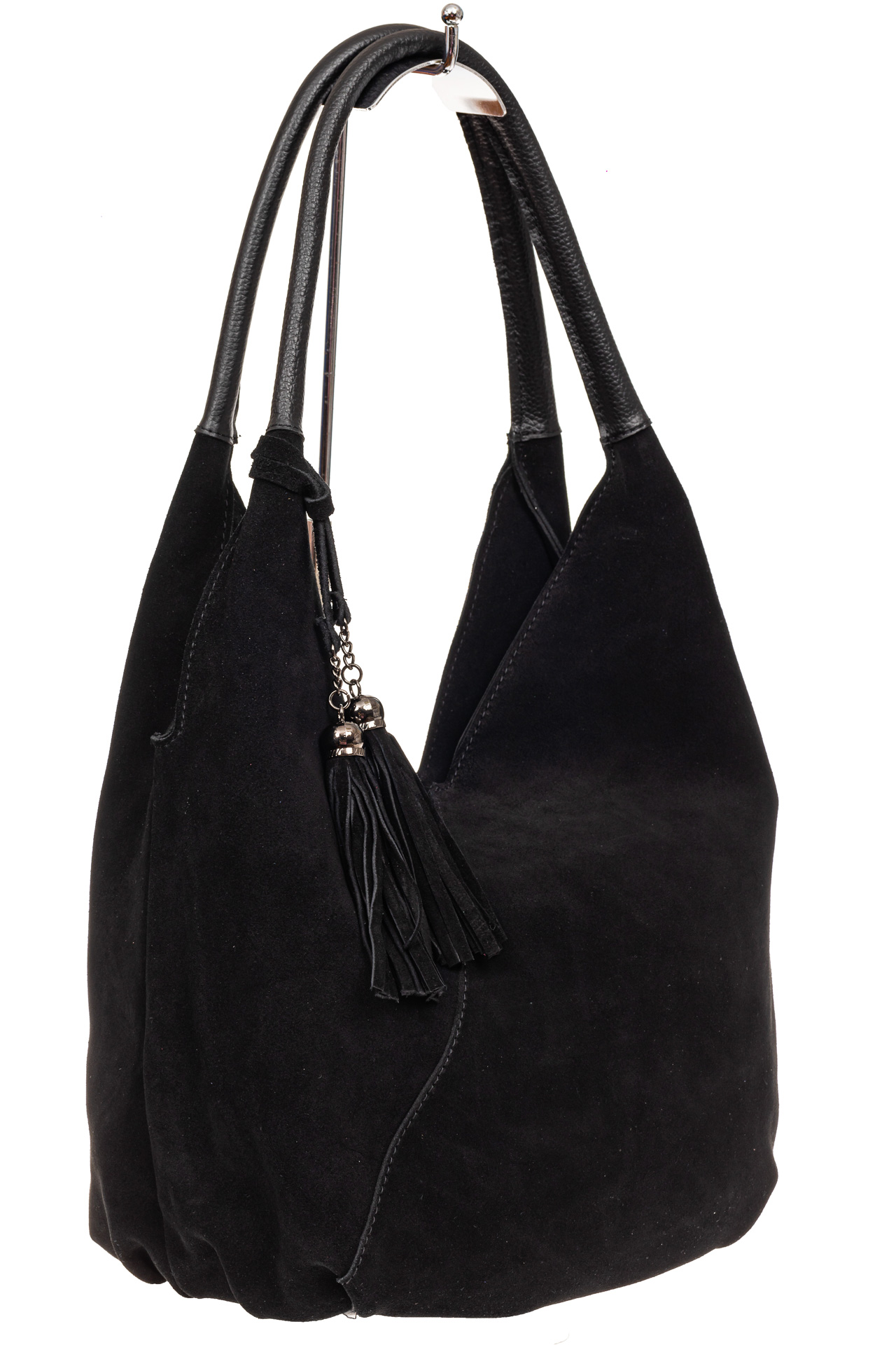 На фото 1 - Замшевая сумка хобо, цвет черный