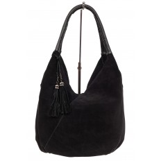 На фото 2 - Замшевая сумка хобо, цвет черный