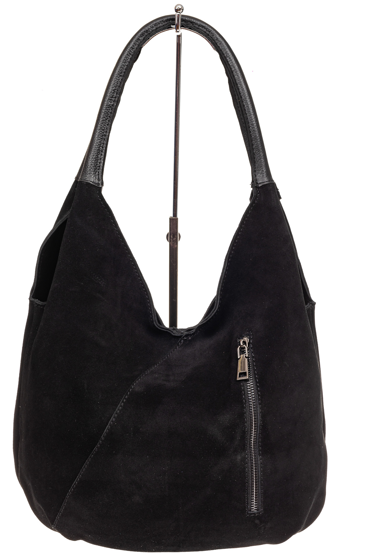 На фото 3 - Замшевая сумка хобо, цвет черный