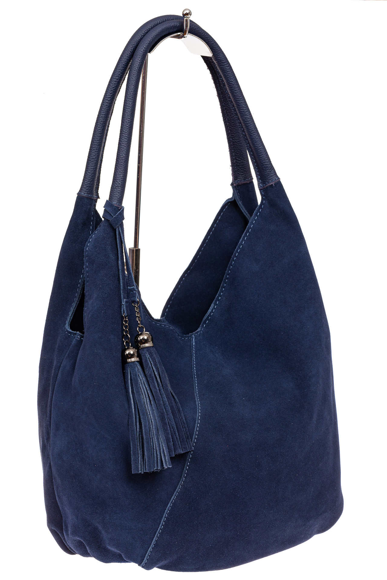 На фото 1 - Замшевая сумка хобо, цвет синий