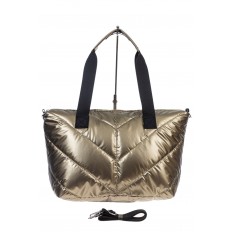 На фото 2 - Cтильная женская сумка-шоппер из водооталкивающей ткани, цвет золото