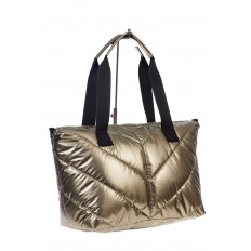 На фото 3 - Cтильная женская сумка-шоппер из водооталкивающей ткани, цвет золото