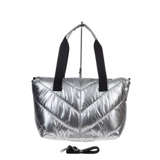 На фото 2 - Cтильная женская сумка-шоппер из водооталкивающей ткани, цвет серебро