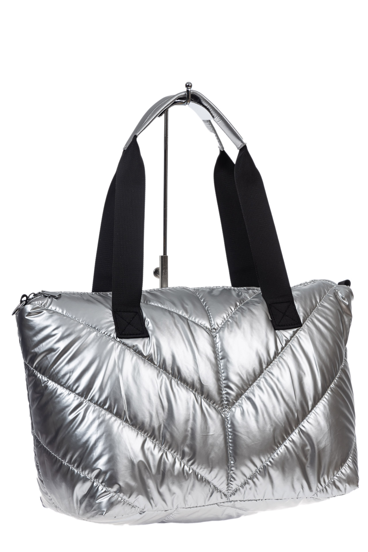 На фото 3 - Cтильная женская сумка-шоппер из водооталкивающей ткани, цвет серебро